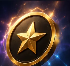 A gold Stars token crackling with purple light